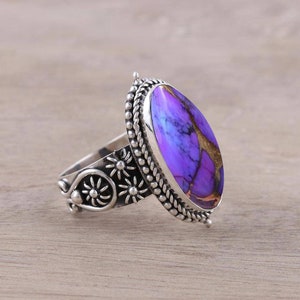 Copper Purple Turquoise Ring-925 Sterling Silver Ring-Oval Shape Ring-Turquoise Stone-Solitaire Ring-Turquoise Handmade Ring Gift For Her