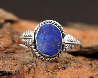 Lapis Lazuli Ring 925 Sterling Silver Ring Handmade Lapis Ring Unique Leaf Design Ring For Women Blue Gemstone Ring For Women Promise Ring