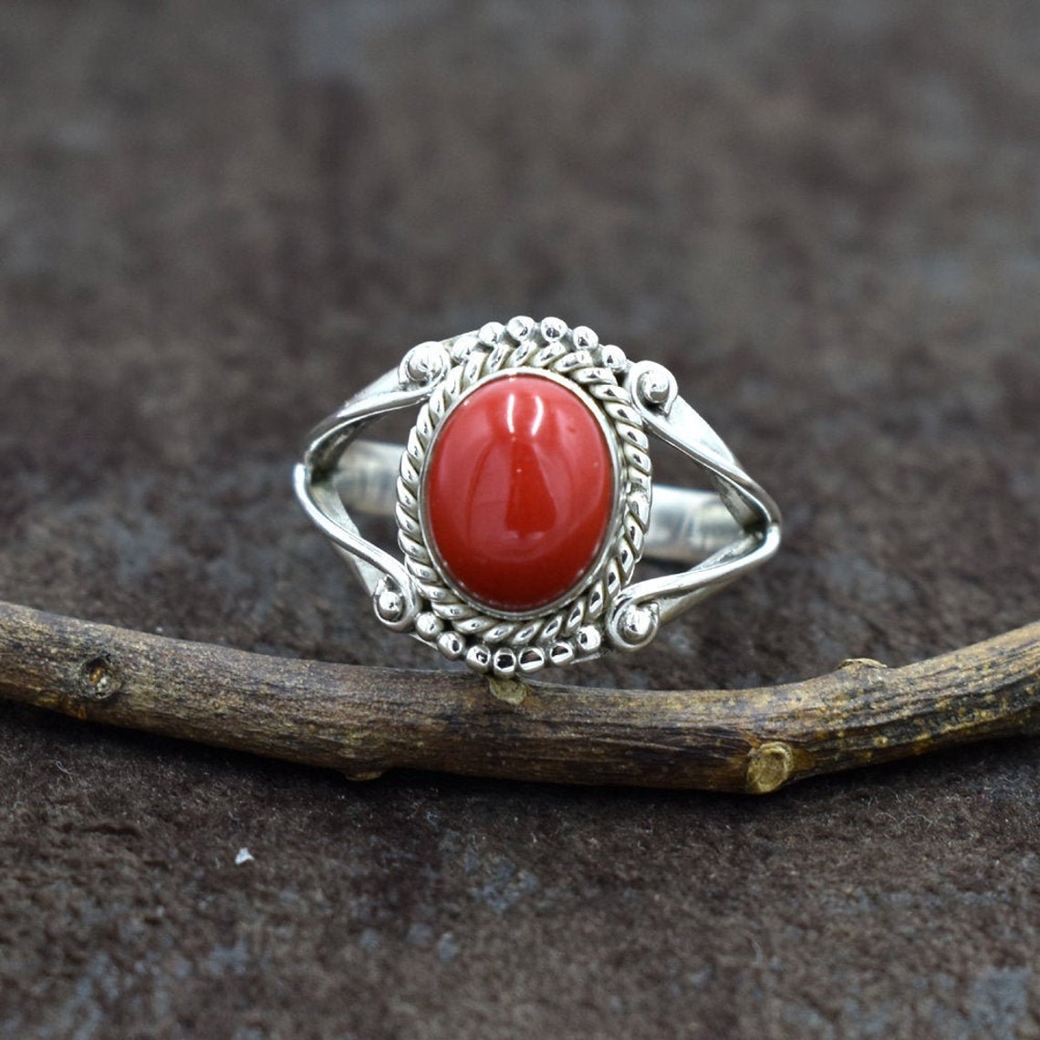 Red Coral Ring Antique Ring 925 Silver Ring Red Coral - Etsy