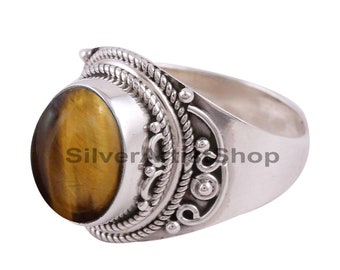 Natural Tiger Eye Ring, 925 Sterling Silver Ring, Designer Oval Tiger Eye Ring, Handmade Ring, Gemstone Ring, Women's Ring, Anniversary Gift