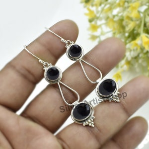 Genuine Black Onyx Earrings, Black Onyx Silver Earrings, Black Onyx Earrings, Sterling Silver Earrings, 925 Silver Earrings, Black Earrings