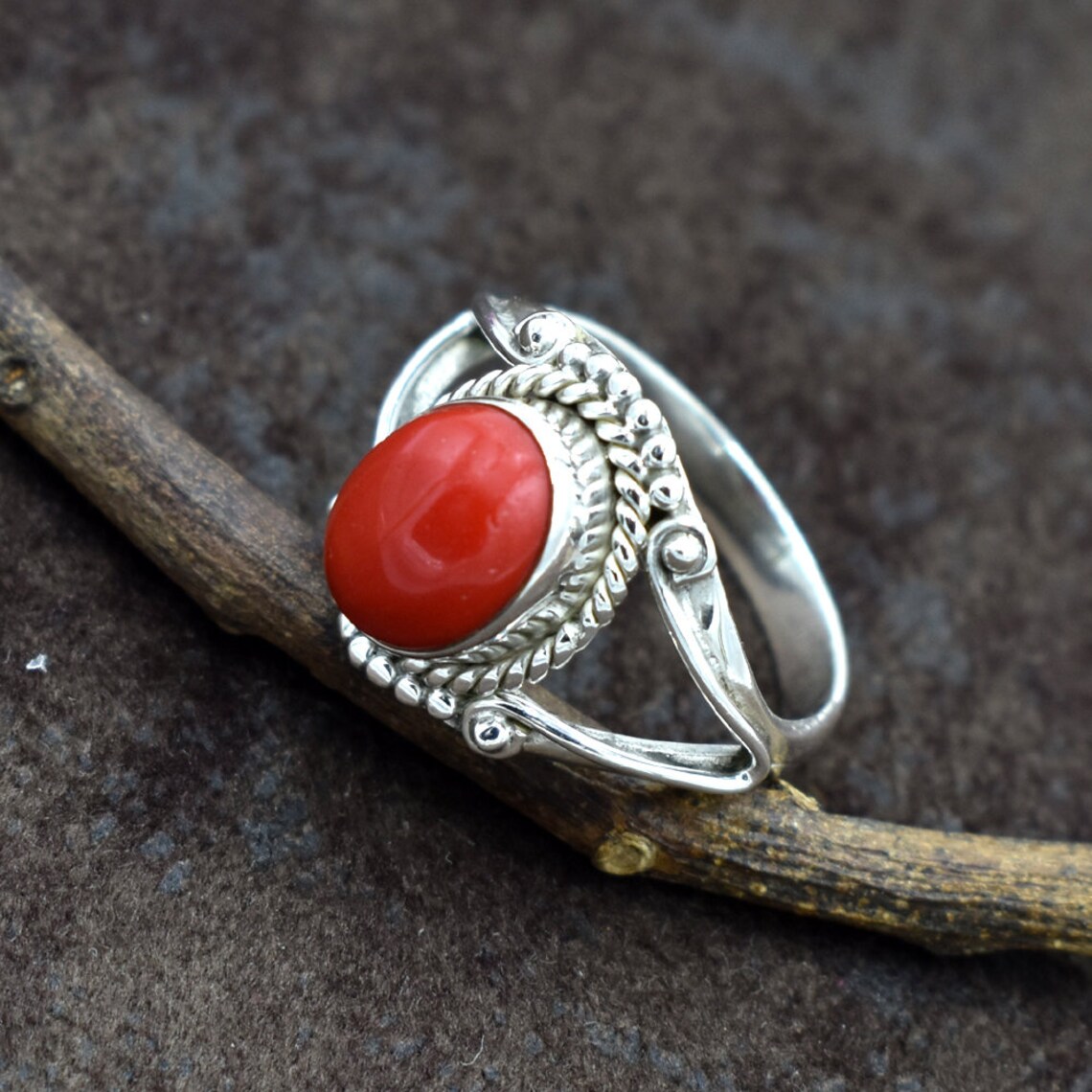 Red Coral Ring Antique Ring 925 Silver Ring Red Coral - Etsy