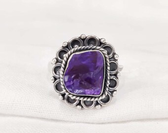 Amethyst Ring, 925 Sterling Silver Ring, Raw Amethyst Crystal Ring, January Birthstone Ring, Raw Stone Women Jewelry, Birthday Gift Present