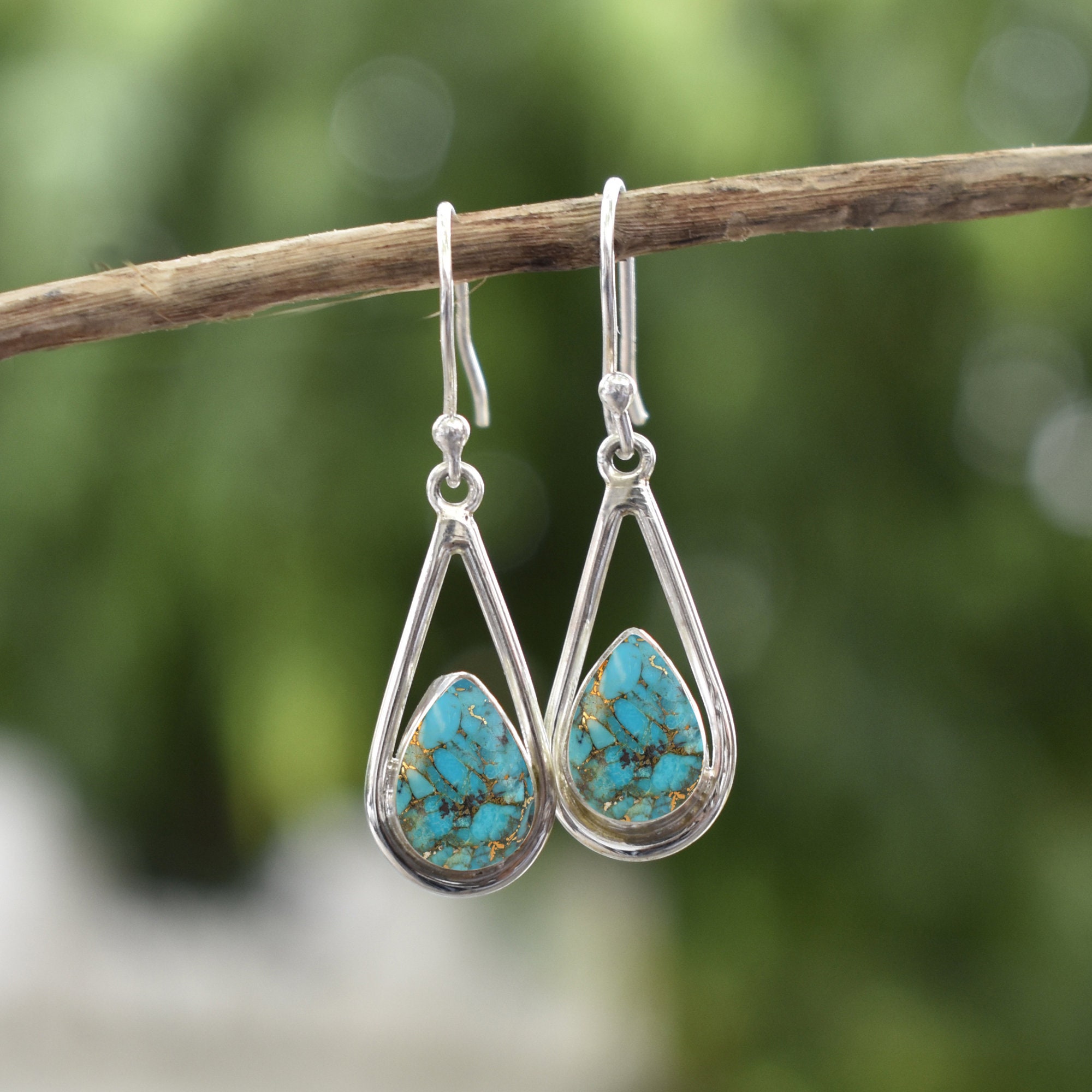 Large Turquoise Stud Teardrop Earrings with Upcycled Genuine LV Detailing  by Keep It Gypsy