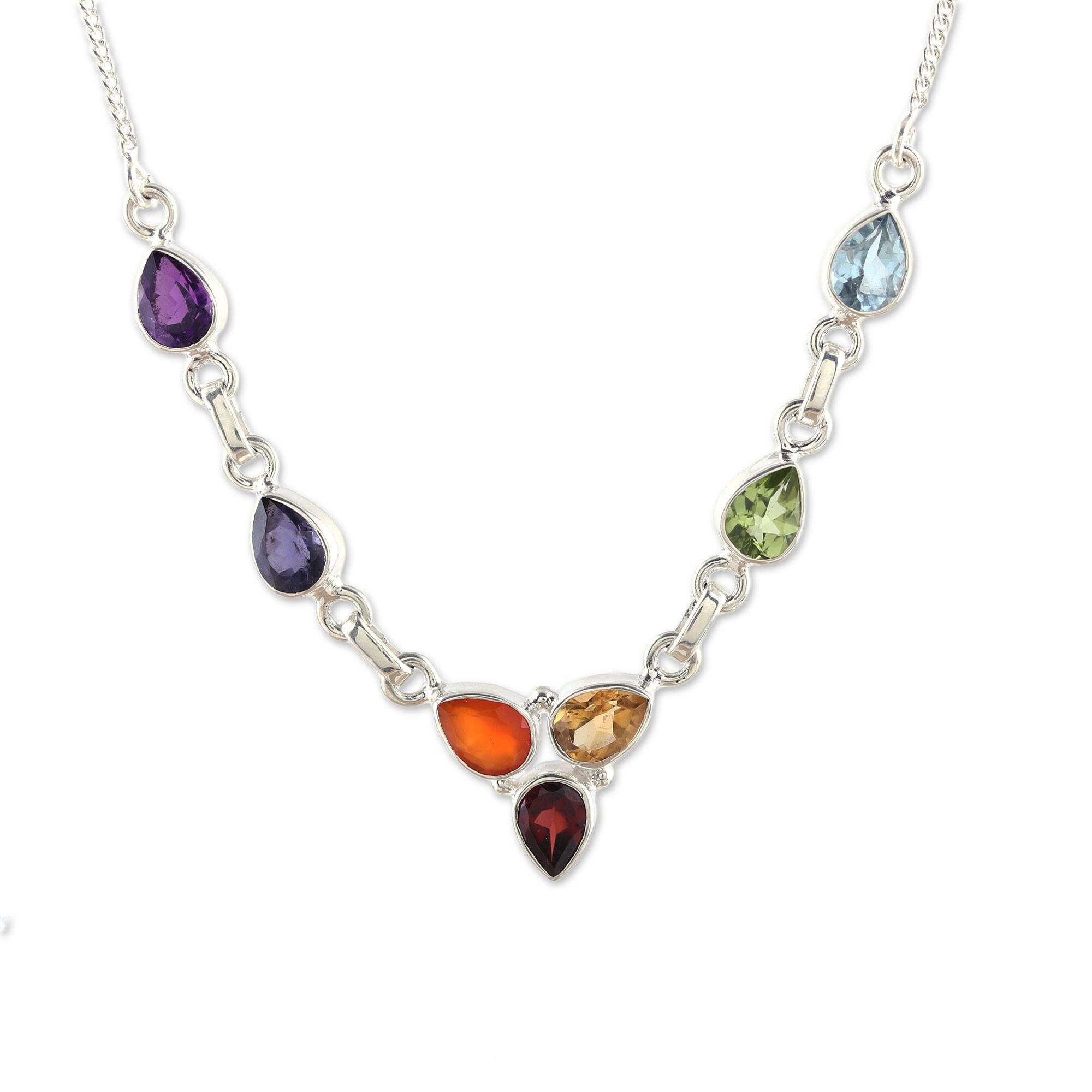 7 Chakra Necklace Rainbow Necklace Solid 925 Sterling Silver Etsy