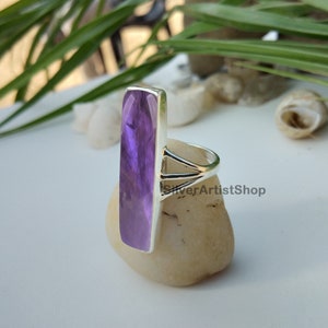 Natural Amethyst Ring, Amethyst Silver Ring, Amethyst Ring, Amethyst Ring For Women, Boho Hippie Ring, Purple Stone Ring, Long Stone Ring
