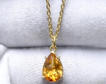 Dainty Citrine Necklace, Gemstone Pendant, November Birthstone Necklace, Teardrop Citrine Pendant, Minimalist Necklace, Bridesnaid Gift