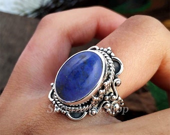 Natural Lapis Lazuli Ring, Handmade Ring, 925 Sterling Silver Ring, Oval Lapis Lazuli Ring, Gift for her, Taurus Birthstone, Promise Ring