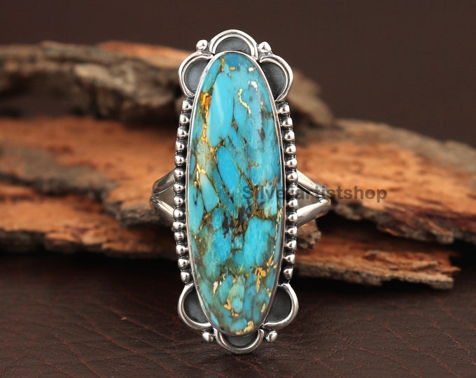 Boho Turquoise Ring Silver Turquoise Ring Turquoise Ring Etsy
