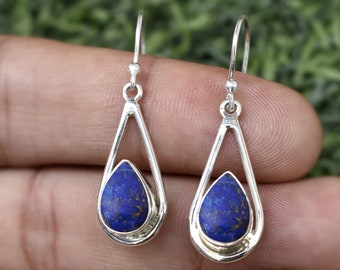 Lapis Lazuli Earrings, Lapis Lazuli Pear Gemstone, 925 Solid Silver Earrings, Handmade Earrings, Dangle And Drop Earrings, Gift For Her