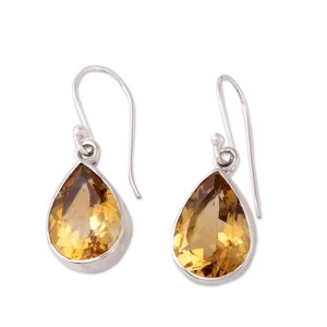 Citrine Solid 925 Sterling Silver Earrings For Women -Handmade Pear Cut Stone Boho Silver Earrings For Wedding Anniversary Gift Idea