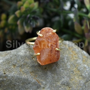 Raw Natural Carnelian Crystal Ring Silver Carnelian Ring, Raw Carnelian Ring, August Birthstone Ring, Raw Crystal Ring, Raw Stone Ring