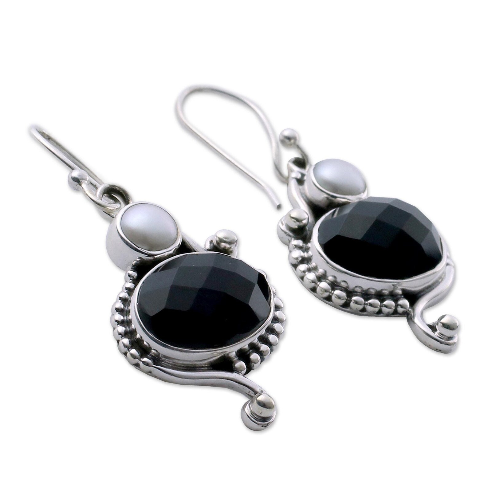 Black Onyx Pearl Earrings Black Stone Earrings Pearl - Etsy UK