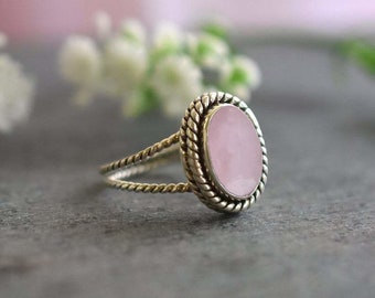 Rose Quartz Ring, 925 Sterling Silver Handmade Promise Ring, Gift For Love, Gemstone Ring, Double Band Twisted Ring, Rose Quartz Jewelry