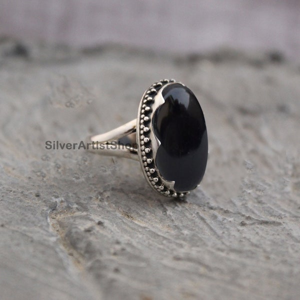 Genuine Black Onyx Ring, Sterling Silver Ring, Onyx Designer Ring, Handmade Gemstone Ring, Women Ring, Gift For Her, Black Onyx Jewelry,Boho
