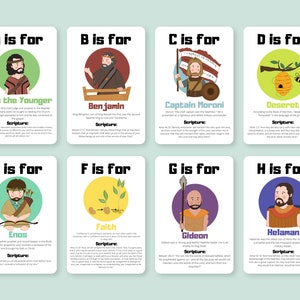 Tarjetas didácticas del alfabeto del Libro de Mormón con versículos de las Escrituras para niños/ Tarjeta SUD imprimible/ Descarga instantánea/ Ven y sígueme