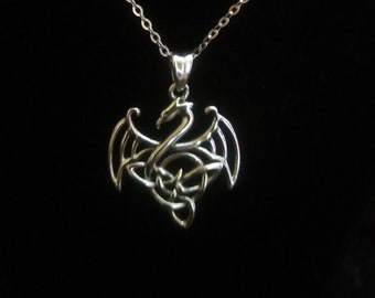 Sterling Silver Celtic Dragon Pendant with Sterling Silver Chain