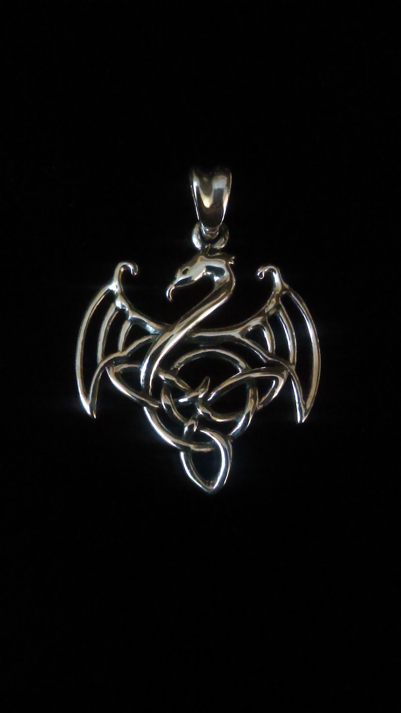 Sterling Silver Celtic Dragon Pendant with Sterling Silver Chain image 2