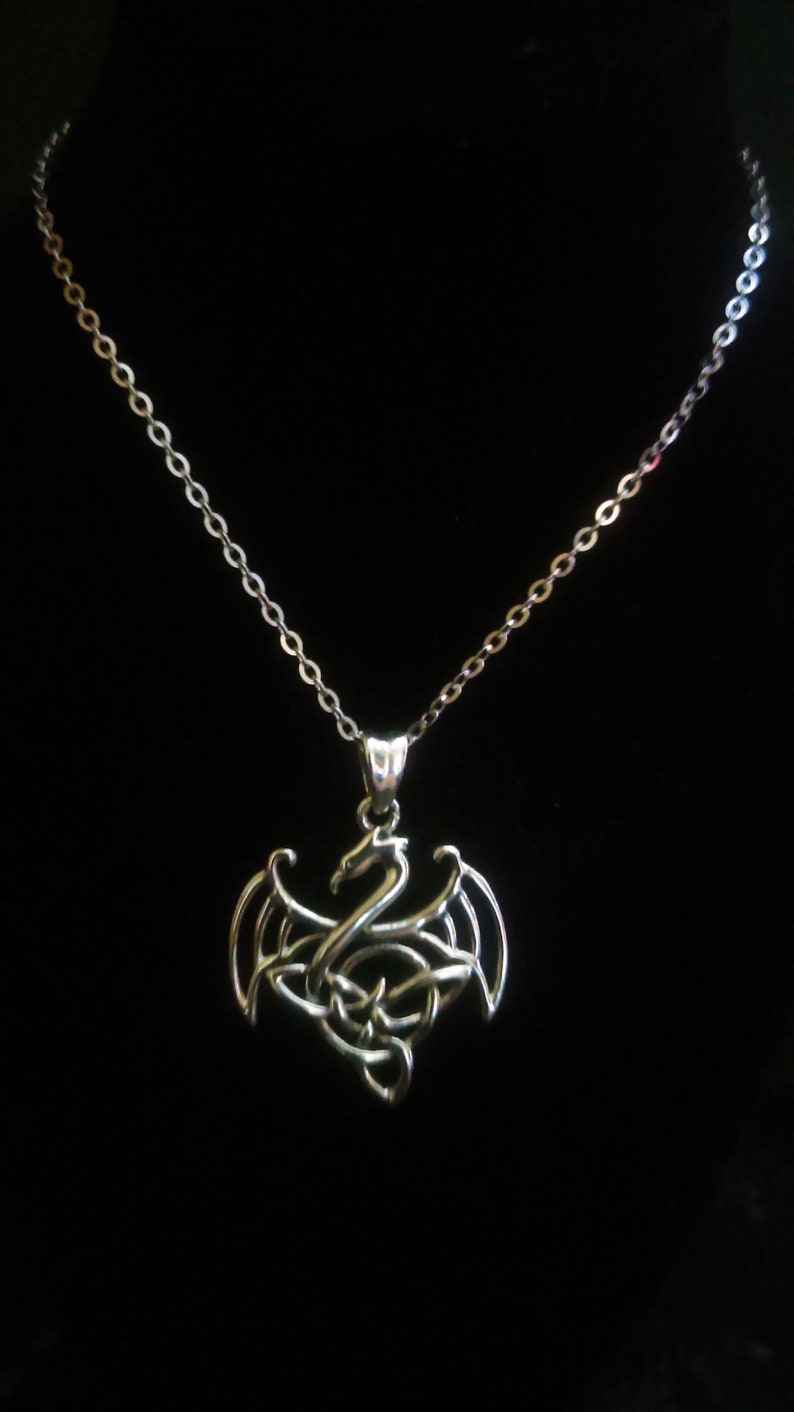 Sterling Silver Celtic Dragon Pendant with Sterling Silver Chain image 1