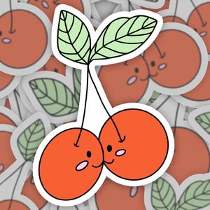 Cherry Sticker | Kissing Cherries | Cartoon Fruit Sticker | Retro decal for waterbottle | Valentine&#39;s Day Gift