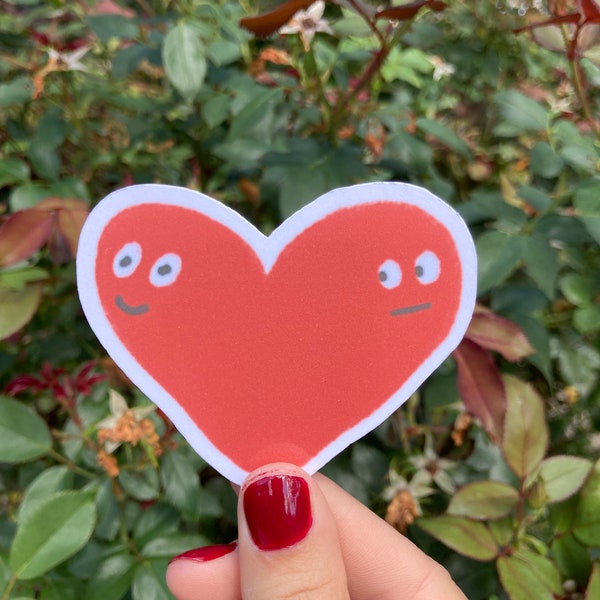 Weird Heart Sticker | Conflicted Feelings Sticker | Red Love Heart Sticker | Funny Vinyl Sticker | Smiley Face Heart | Shop Frankie Sue