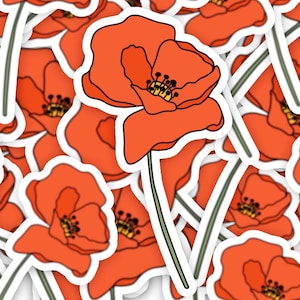 Mohnblumen-Vinyl-Aufkleber | Wildblumen Aufkleber | Handgemachte niedliche Aufkleber | Mohnblumen Illustration | Niedliche wasserdichte Blume | Frankie Sue