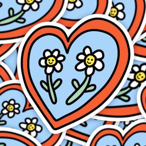 Adesivo Two Daisies in Love | Adesivo Cute Daisy Heart | Adesivo de presente para namorada | Adesivo de margarida de desenho animado | Adesivos artesanais | Frankie Sue