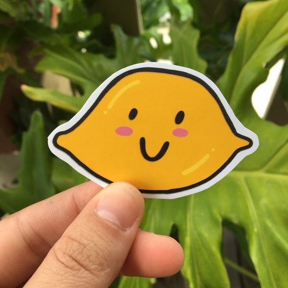 Cute Lemon Sticker Smiling Lemon Kawaii Fruit Vinyl Decal Yellow