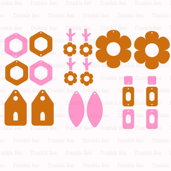 Retro Flower Garden Earring Set of SVG Cut Files | Cricut Cut SVG | Retro Leather Earring Cut File | Digital DOWNLOAD