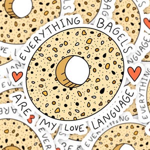 Alles Bagel Aufkleber | Niedliche Bagel Aufkleber | Alle Bagels sind meine Sprache der Liebe | Comic Bagel | Lebensmittel Aufkleber | Verkaufe hier Frankie Sue