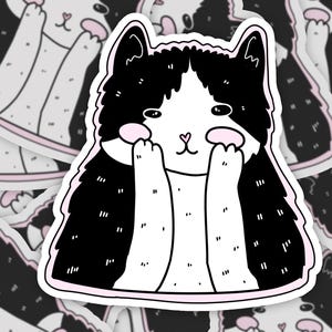 Tuxedo Cat Vinyl Sticker | Black and White Cat Sticker | Cartoon Cat Waterproof Sticker | Handmade Stickers | Shop Frankie Sue