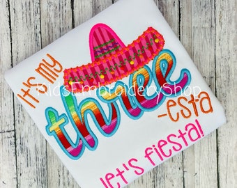 Girls 3rd Fiesta Birthday Shirt, Sombrero Serape Kids Birthday Tee, Three-esta Fiesta Birthday Top, Toddler Kids Children’s 1-3 Bday