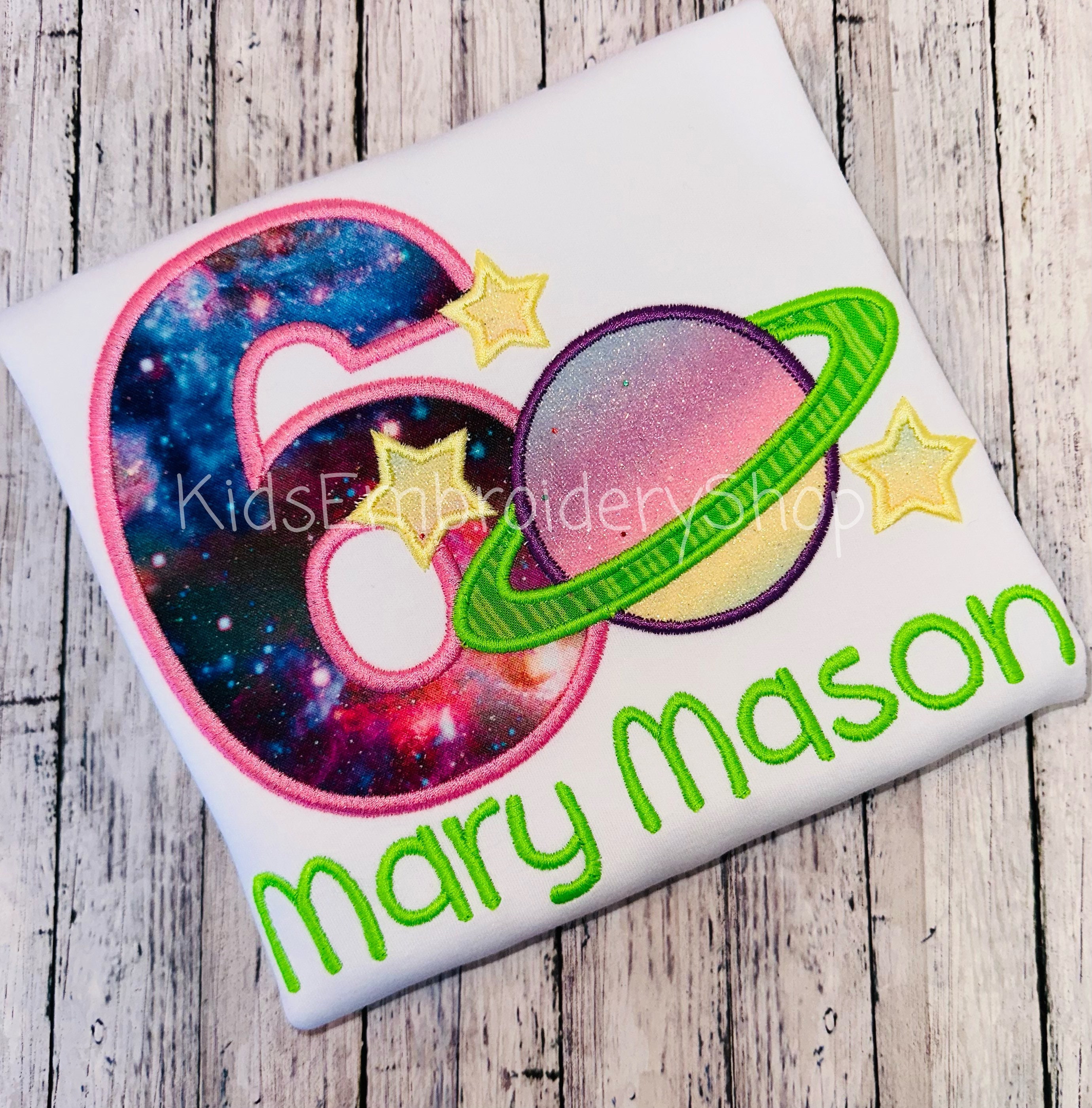 Girls Space Birthday Shirt, Saturn Planet Birthday Top, Kids Space