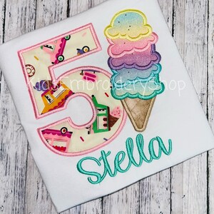 Girls Ice Cream Birthday Shirt, 5 Scoops of Fun Birthday T-Shirt, Glitter Birthday Party Outfit, Fifth Bday Tee, 2 Scoops 3 Scoops Available