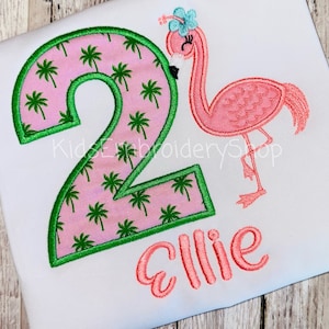 Girls Flamingo Birthday Shirt, Tropical Beach Ocean Birthday Shirt, Pink Flamingo Island Kids Tee, Palm Trees Hawaiian Luau Birthday