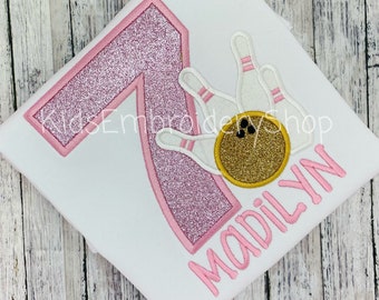 MORE COLORS, Kids Bowling Shirt, Girls Glitter Bowling Ball Pin T Shirt, Girls Bowling Top, Pink Bowling Birthday Glitter Shirt, Ages 1-9