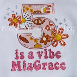 5 is a Vibe Birthday Shirt for Girls, Five is a Vibe Bday Tee, 60s 70s Birthday Theme, 2 Two Groovy, Retro Funkadelic Hippie Birthday, Kids