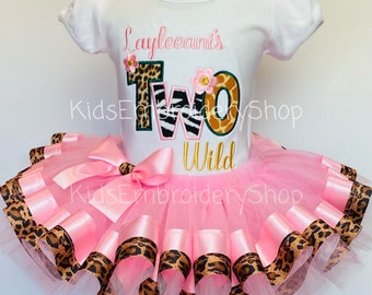 Two Wild Birthday Tutu Shirt Set, Safari Birthday Kids Shirt, 2nd birthday shirt, Leopard Cheetah Zebra Giraffe Bday Shirt, 2 Wild Tee