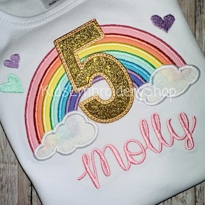 Kids Pastel Rainbow Embroidery Birthday Shirt, Girls Rainbow Birthday Shirt, Birthday Shirt 6 5 4 3 2 1 Rainbow BirthdayShirt