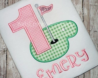 Girls Golf Birthday Shirt, Hole in One Birthday Shirt, Kids Golfing Embroidery Shirt Personalized Golf 1st Birthday Tee, First Golf Children