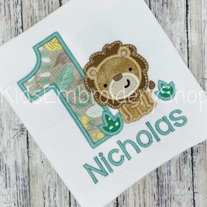 Boys Lion Birthday Tee, Wild One Birthday Shirt, Safari Birthday Embroidery Kids Shirt, 1st Birthday Shirt, Bday Shirt, Sage Green Neutral