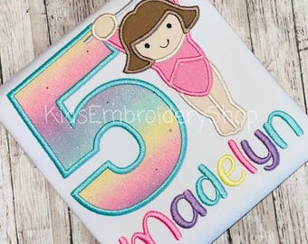 Girls Gymnastics Birthday Shirt,  Gymnastics Bar Birthday Tee, Kids Birthday T-Shirt, Glitter Birthday Party Outfit, 1-11 Birthday Top