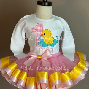 Girls Rubber Ducky Birthday Outfit Tutu Shirt, Yellow Duck T-Shirt, Kids Rubber Ducky Birthday Party, Pink and Yellow Tutu Set Personalized