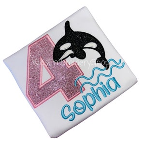 Girls Orca Killer Whale Pink Glitter Birthday Shirt, Kids Whale Bday Tee, Girls First Aquarium Trip, Under the Sea Birthday