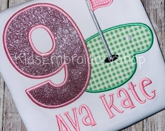 Girls Golf Birthday Shirt, Hole in One Birthday Shirt, Kids Golfing Embroidery Shirt Personalized Golf 1st Birthday Tee, First Golf Children