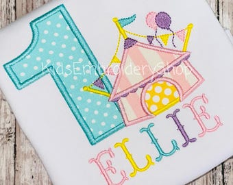 Circus Girls Birthday Shirt, Pastel Pink Aqua Purple Circus Tent T-Shirt, Kids Circus Birthday Party Tent, Carnival Birthday Shirt Ages 1-9