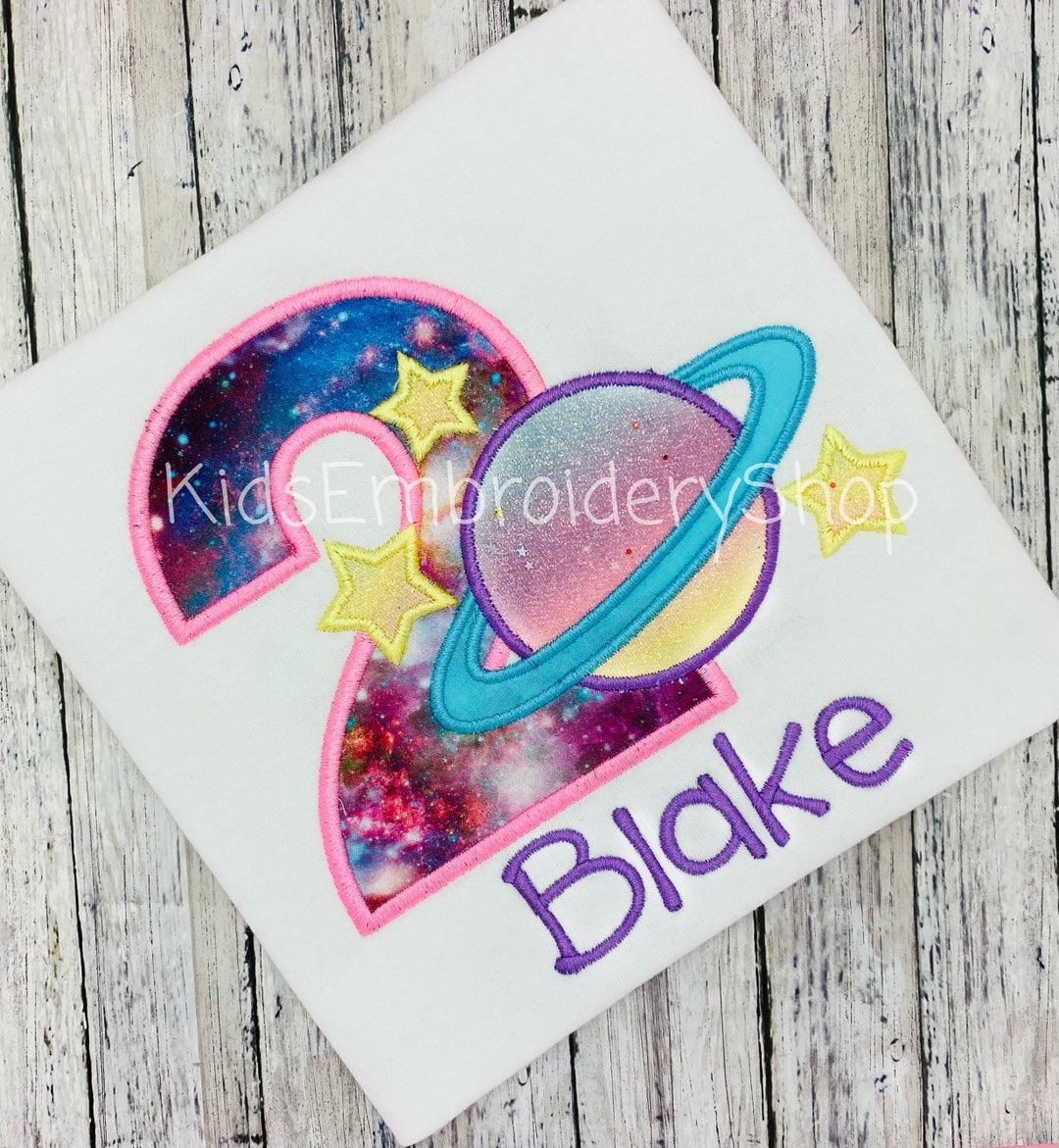 Girls Space Birthday Shirt, Saturn Planet Birthday Top, Kids Space