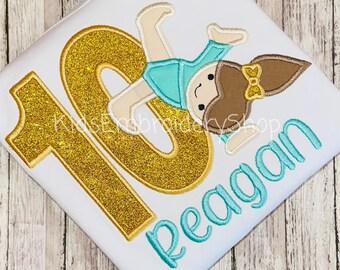 Custom Colors Available, Girls Gymnastics Birthday Shirt, Gymnastics Beam Birthday Tee, Kids Birthday T-Shirt, Glitter Birthday Party Outfit