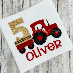 Boys Red Tractor Birthday Shirt, Farm Birthday Shirt, Kids Tractor 1st 2nd 3rd 4th 5th Birthday Shirt, Tractor Embroidery T-Shirt