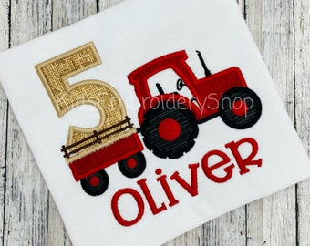 Boys Red Tractor Birthday Shirt, Farm Birthday Shirt, Kids Tractor 1st 2nd 3rd 4th 5th Birthday Shirt, Tractor Embroidery T-Shirt